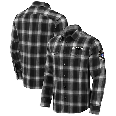 Men's Darius Rucker Collection by Fanatics Black New York Rangers Flannel Plaid Full-Snap Shirt