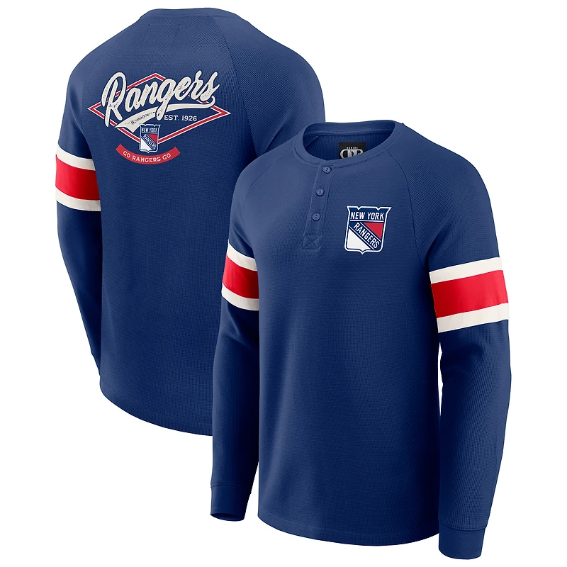Men's Darius Rucker Collection by Fanatics Navy New York Rangers Waffle-Knit Raglan Long Sleeve Henley T-Shirt