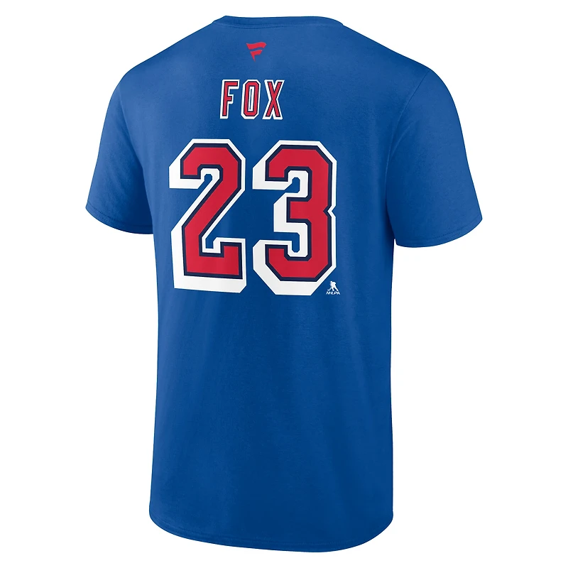 T-shirt Fanatics Adam Fox bleu New York Rangers Édition Spéciale 2.0 pour homme, avec nom et numéro