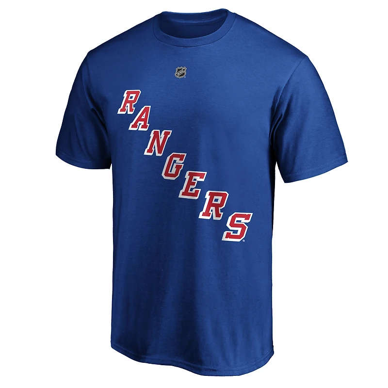 T-shirt bleu avec nom et numéro authentiques des Rangers de New York Fanatics Alexis Lafrenière pour hommes