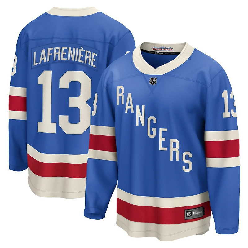 Maillot bleu du centenaire des Rangers de New York Fanatics Alexis Lafrenière pour hommes