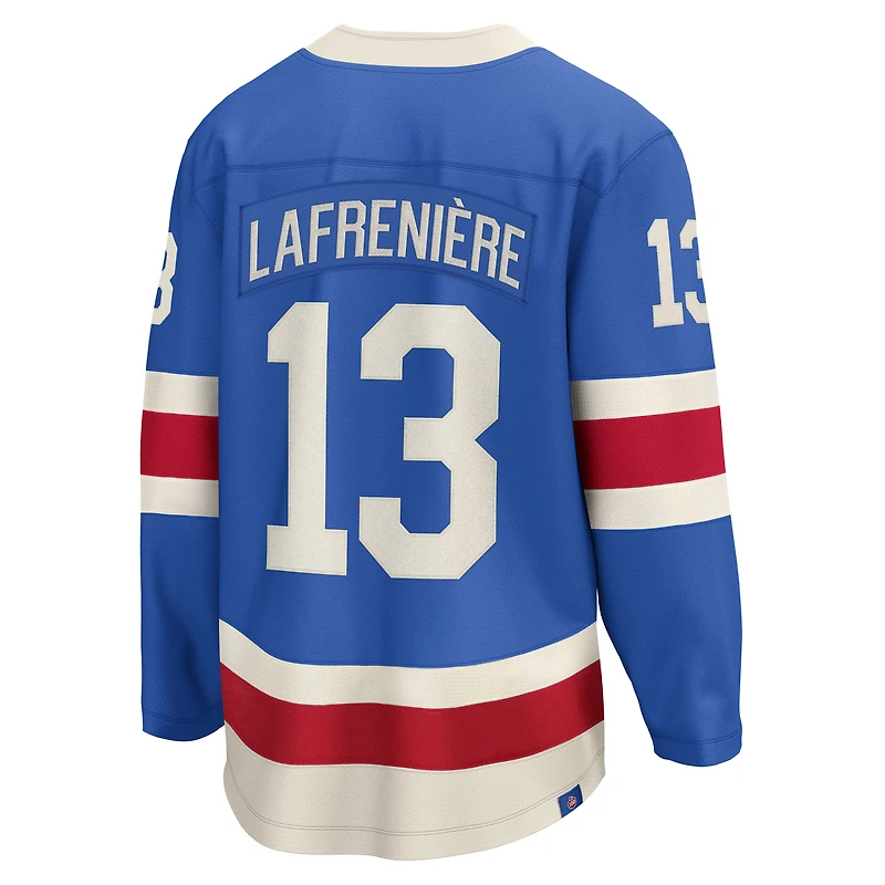 Maillot bleu du centenaire des Rangers de New York Fanatics Alexis Lafrenière pour hommes
