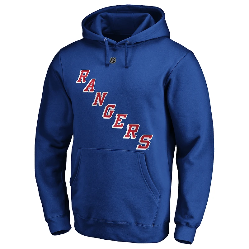 Fanatics pour hommes Alexis Lafrenière Royal New York Rangers Authentique Stack Player Nom et numéro Pull à capuche ajusté