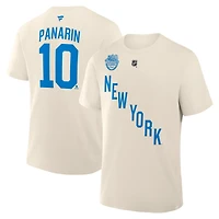 T-shirt authentique Fanatics Artemi Panarin beige New York Rangers 2026 NHL Winter Classic pour homme, avec nom et numéro superposés