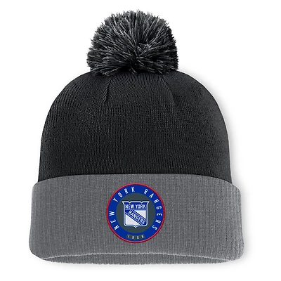 Men's Fanatics  Black New York Rangers Aspyn Cuffed Knit Hat with Pom