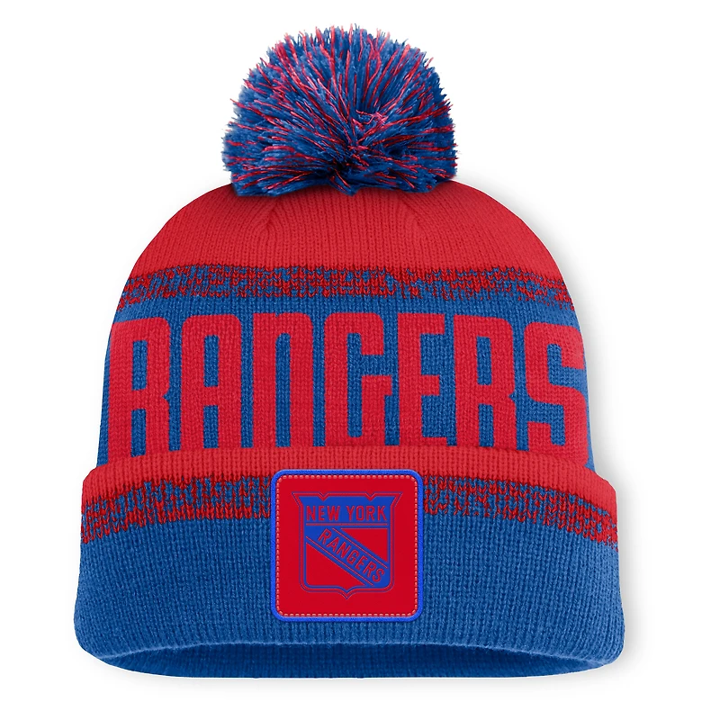 Men's Fanatics Blue/Red New York Rangers Fundamentals Thrive Cuffed Knit Hat with Pom