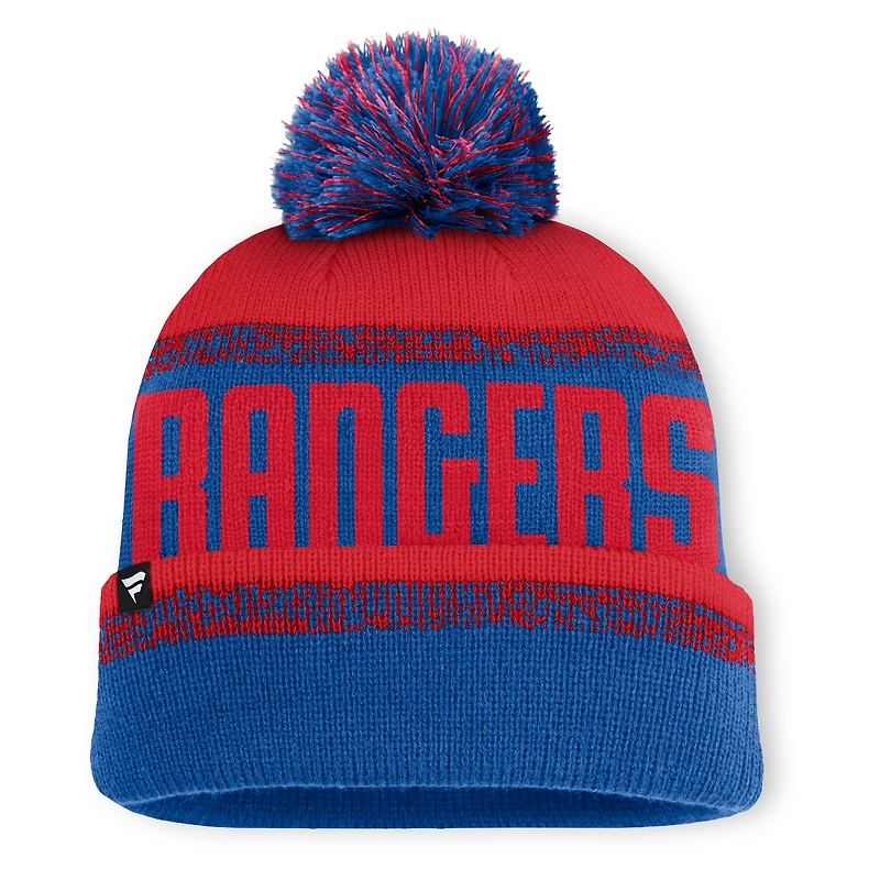 Bonnet en tricot à revers avec pompon Fanatics bleu/rouge New York Rangers Fundamentals Thrive pour homme