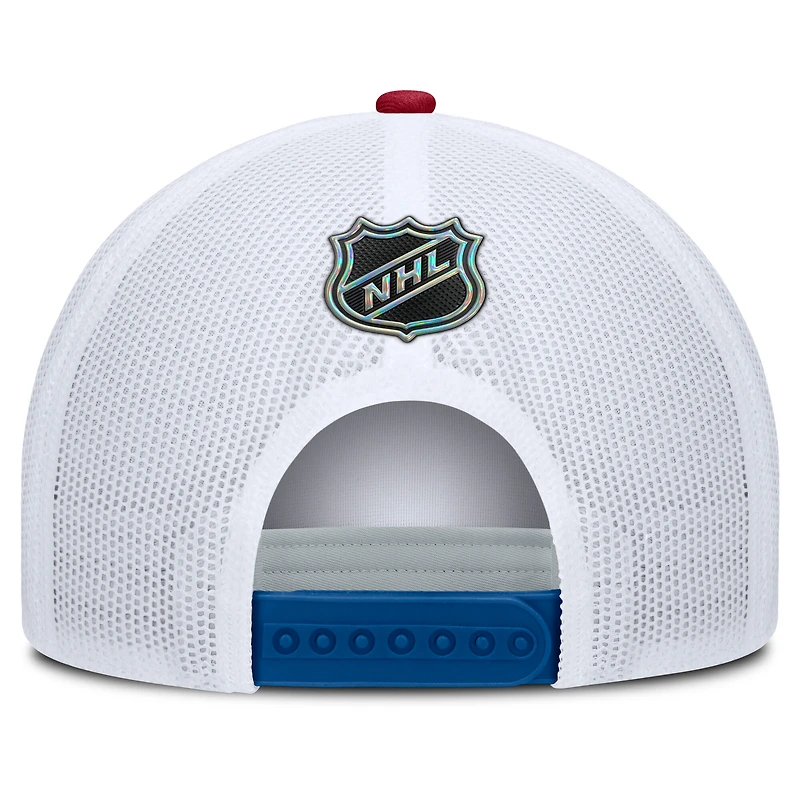 Casquette trucker authentique Fanatics bleue et blanche New York Rangers Centennial pour homme, modèle Pro Foam à visière ajustable.