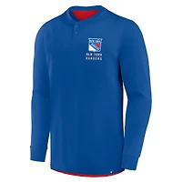 T-shirt Henley à manches longues Adrenaline Push bleu New York Rangers Fanatics pour homme