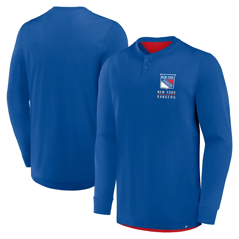 T-shirt Henley à manches longues Adrenaline Push bleu New York Rangers Fanatics pour homme