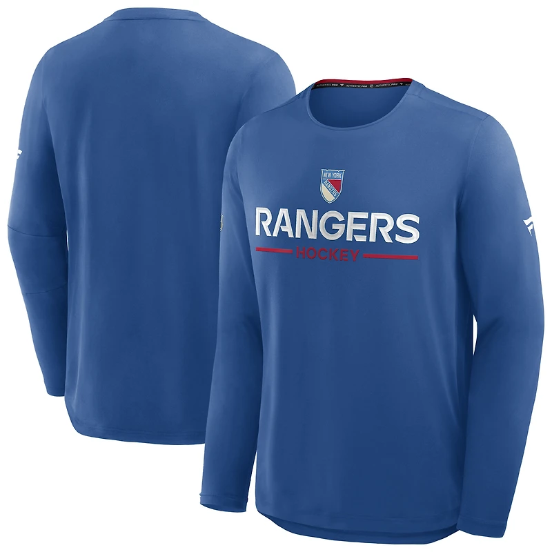 T-shirt à manches longues bleu Fanatics des Rangers de New York Authentic Pro Rink Centennial Tech pour homme