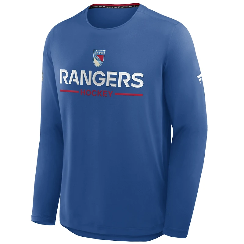 T-shirt à manches longues bleu Fanatics des Rangers de New York Authentic Pro Rink Centennial Tech pour homme