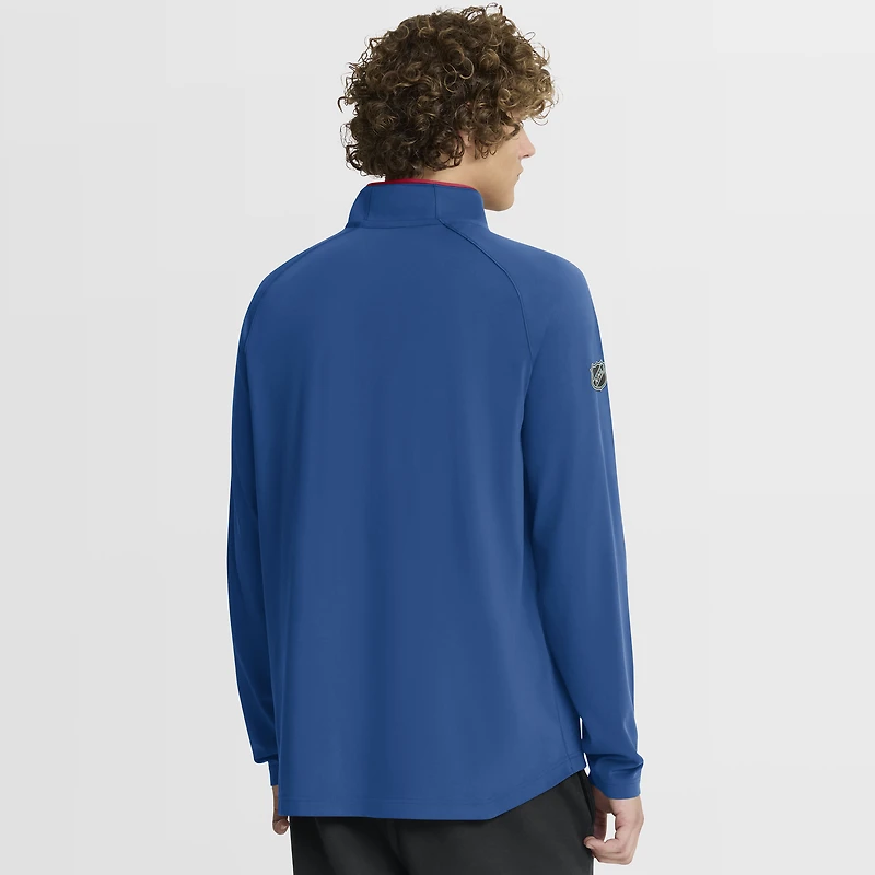 Men's Fanatics Blue New York Rangers Authentic Pro Rink Training Centennial Raglan Quarter-Zip Pullover