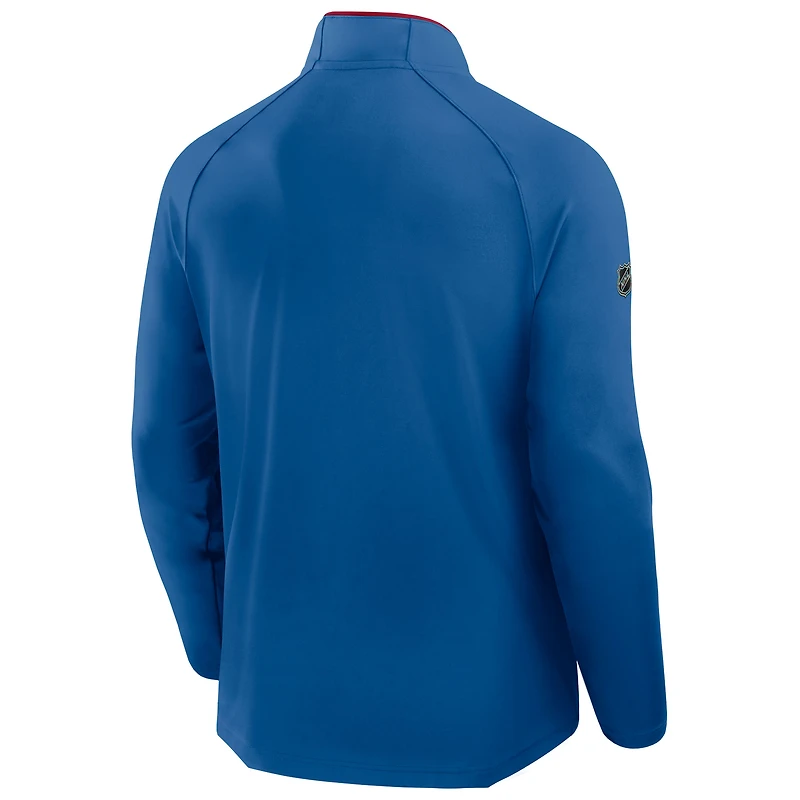 Men's Fanatics Blue New York Rangers Authentic Pro Rink Training Centennial Raglan Quarter-Zip Pullover