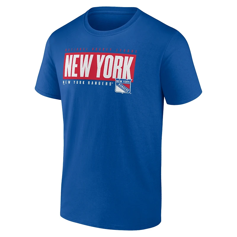 T-shirt bleu Fanatics New York Rangers Blocked Out pour hommes