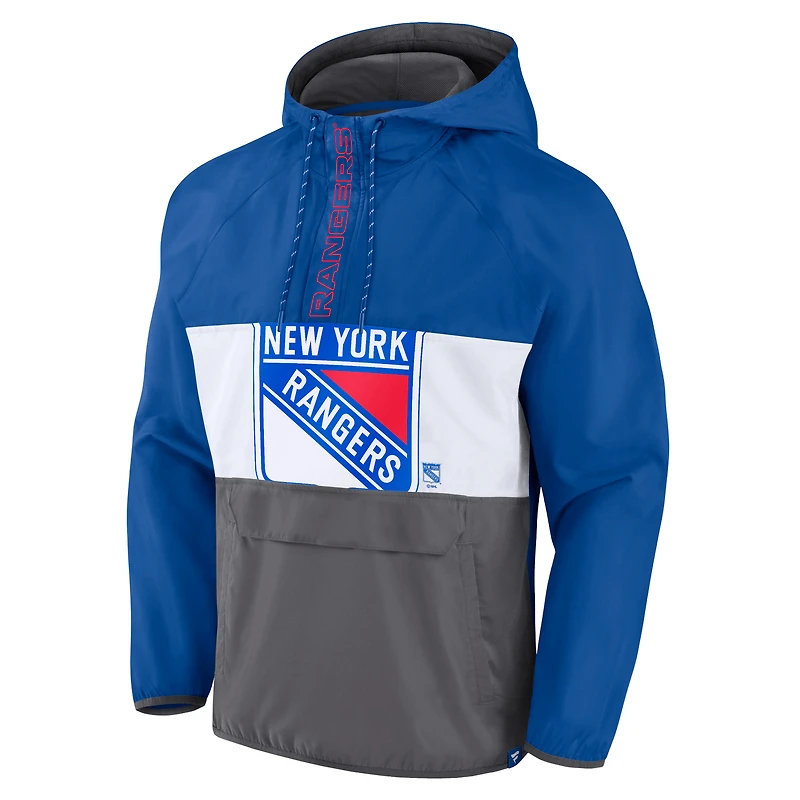 Veste à capuche demi-zip Fanatics Blue New York Rangers Flagrant Foul Anorak Raglan pour hommes