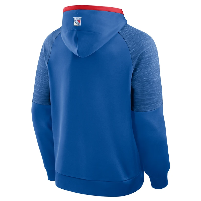 Sweat à capuche Fanatics bleu pour homme, modèle gardien de but/défenseur des Rangers New York