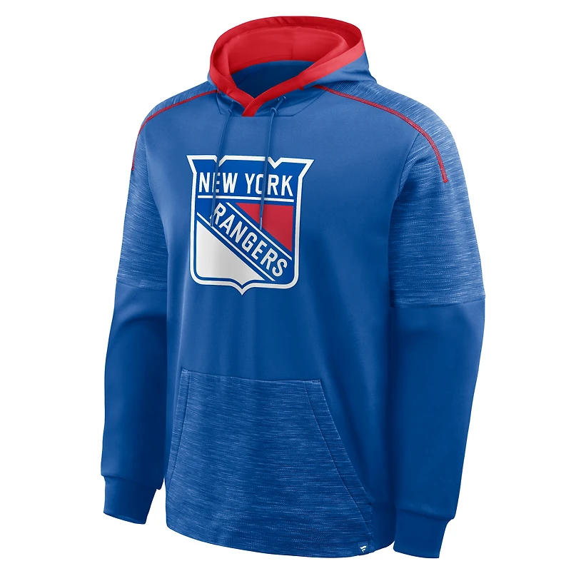 Men's Fanatics Blue New York Rangers Goaltender Defender Raglan Pullover Hoodie