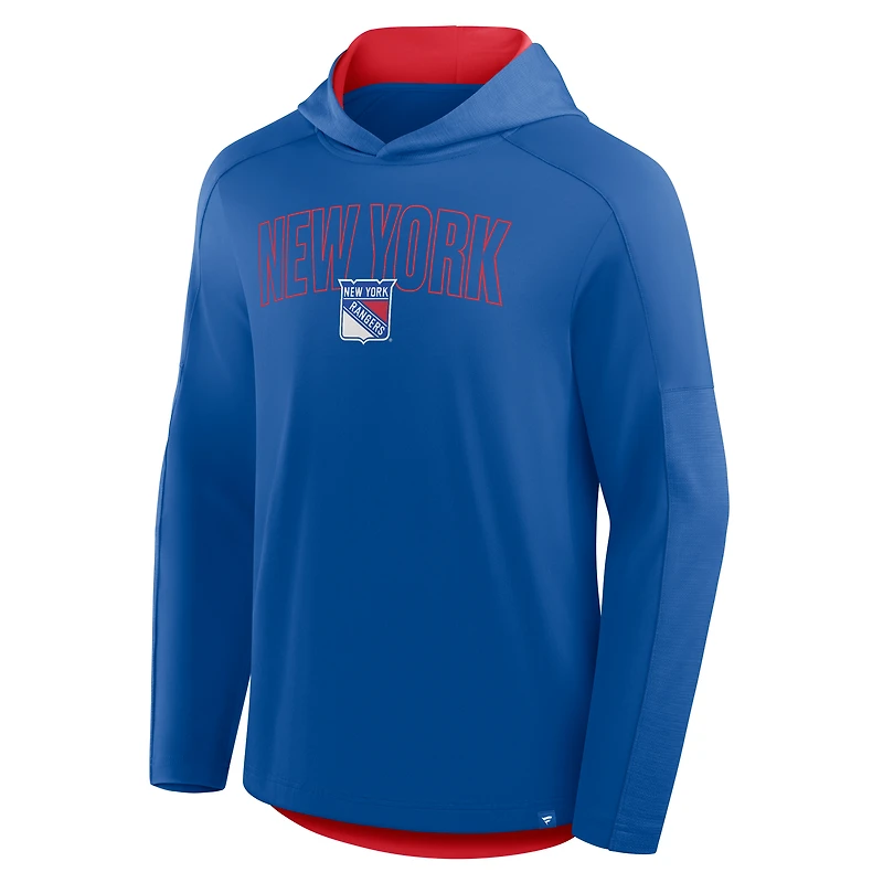 Men's Fanatics Blue New York Rangers Penalty Shot Long Sleeve Hooded T-Shirt