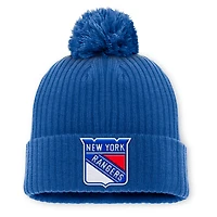 Bonnet en tricot à revers avec logo principal des Rangers de New York bleu Fanatics pour homme et pompon