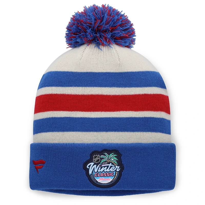 Men's Fanatics Cream/Blue New York Rangers 2026 NHL Winter Classic Cuffed Pom Knit Hat