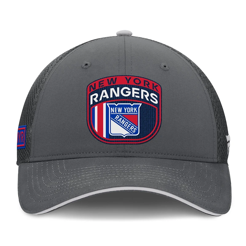 Casquette ajustable Fanatics pour homme New York Rangers Authentic Pro Home Ice Trucker grise