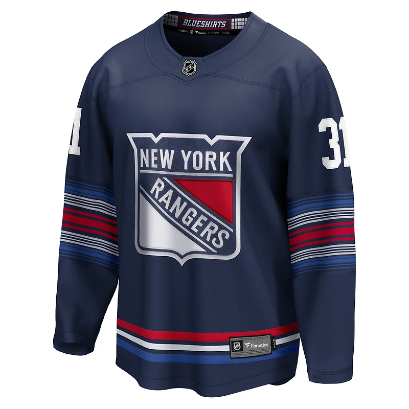 Maillot de joueur suppléant Premier Breakaway des Rangers New York Fanatics Igor Shesterkin bleu marine pour hommes