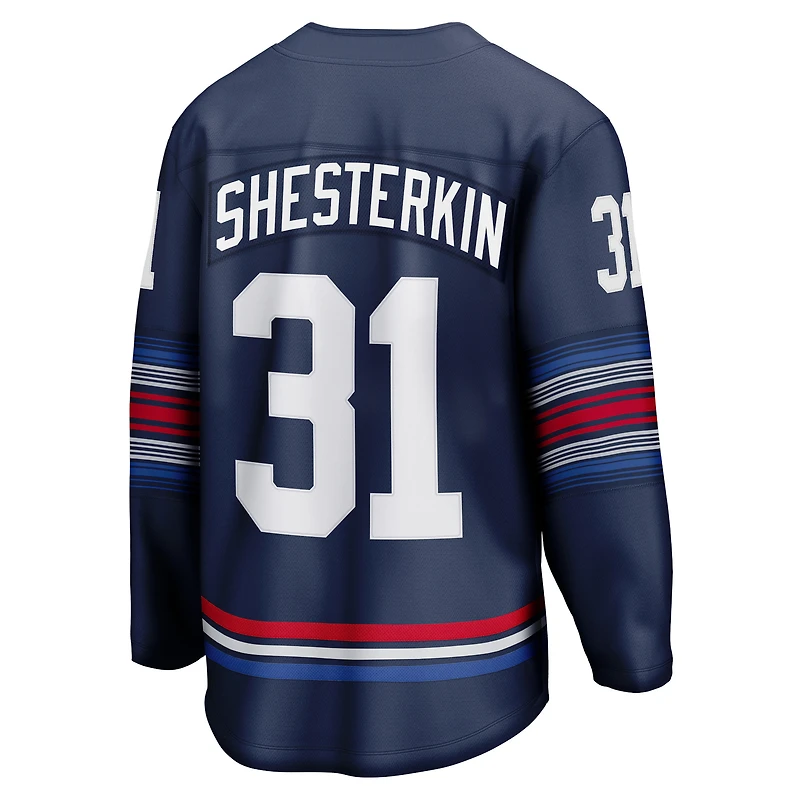 Maillot de joueur suppléant Premier Breakaway des Rangers New York Fanatics Igor Shesterkin bleu marine pour hommes