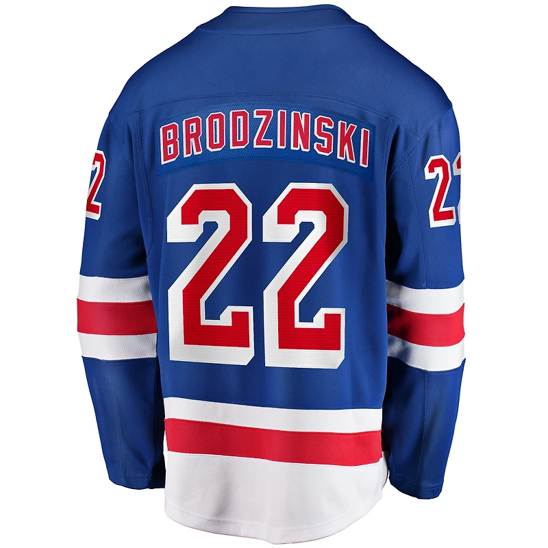 Fanatics pour hommes Jonny Brodzinski bleu New York Rangers Home Premier Breakaway Player - Maillot