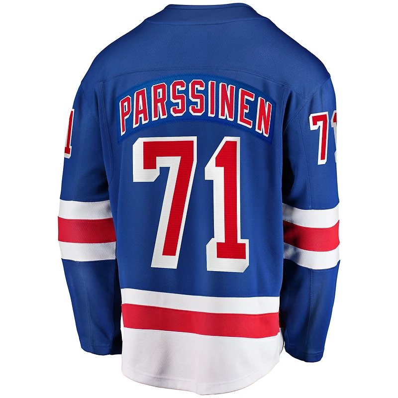 Maillot d'évasion à domicile Fanatics Juuso Parssinen bleu New York Rangers pour hommes
