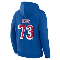 Sweat à capuche bleu authentique avec nom et numéro Stack des New York Rangers de Matt Rempe Fanatics pour hommes