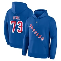 Sweat à capuche bleu authentique avec nom et numéro Stack des New York Rangers de Matt Rempe Fanatics pour hommes