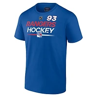 T-shirt authentique Pro Prime pour homme Fanatics Mika Zibanejad bleu des Rangers de New York, avec nom et numéro.