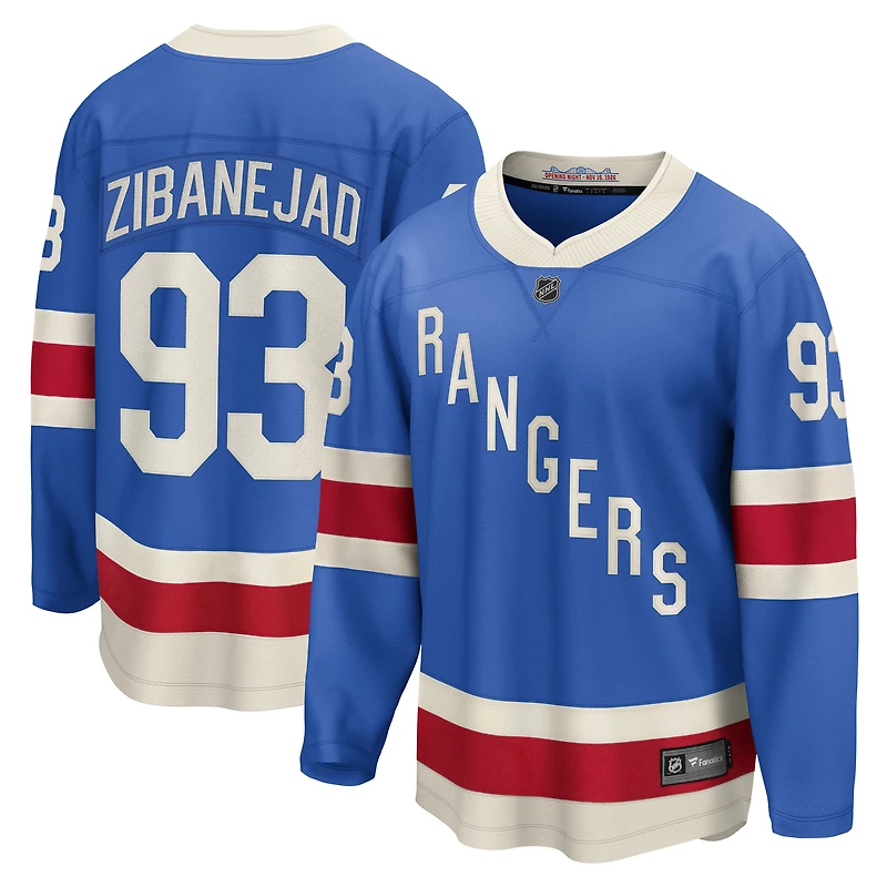 Maillot bleu Fanatics Mika Zibanejad des Rangers de New York Centennial Breakaway pour hommes