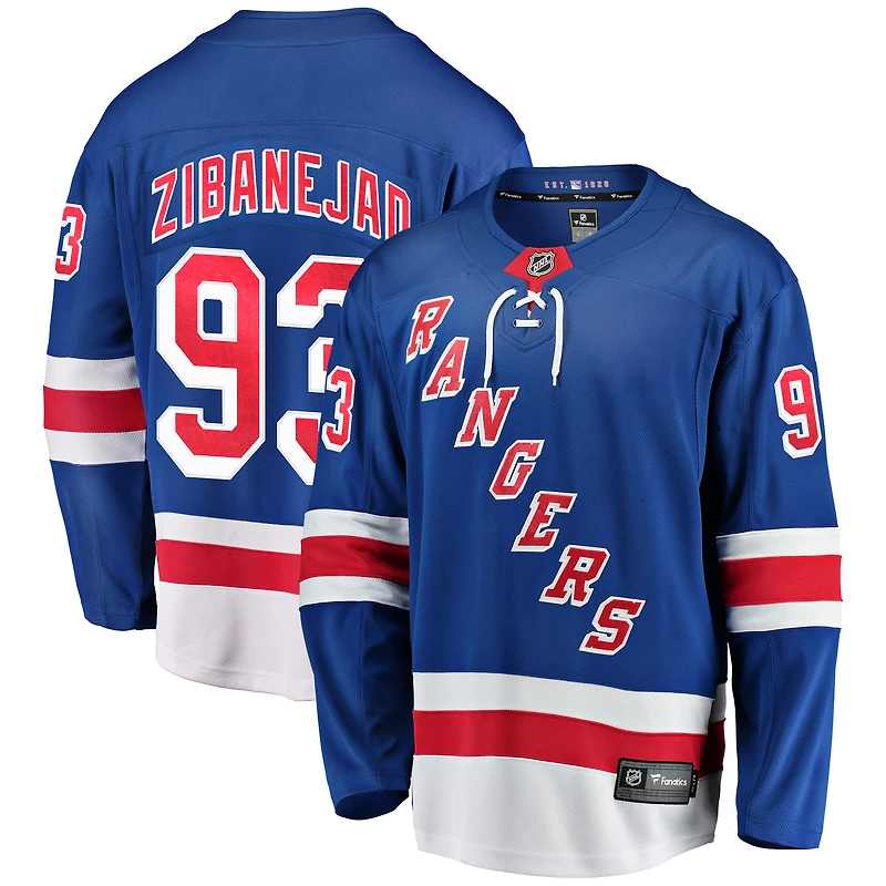 Maillot domicile bleu des Rangers de New York pour homme Mika Zibanejad (Fanatics)
