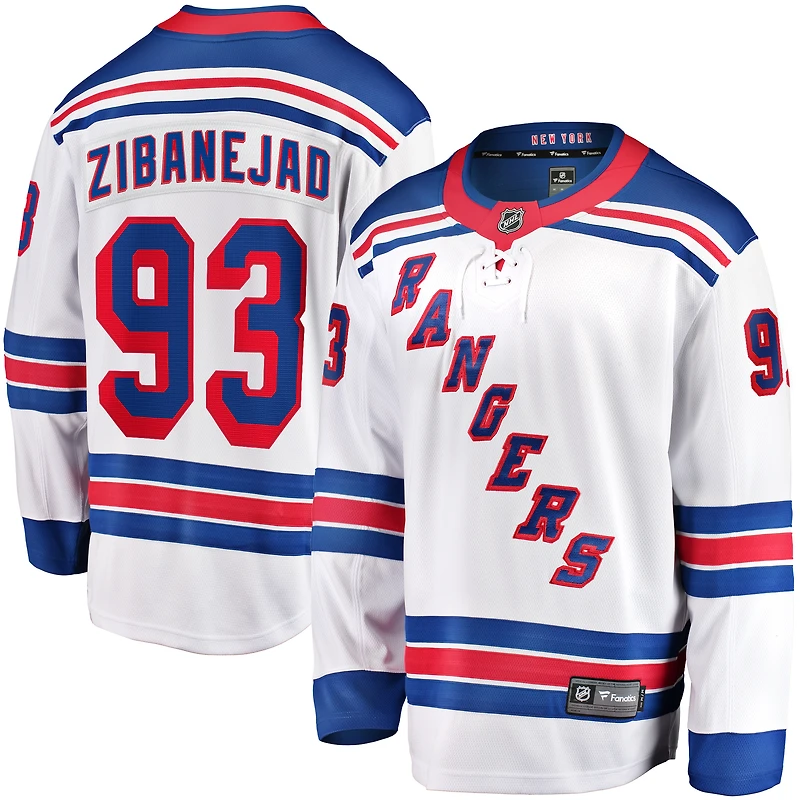 Fanatics pour hommes Mika Zibanejad Blanc New York Rangers Away Premier Breakaway Player Maillot
