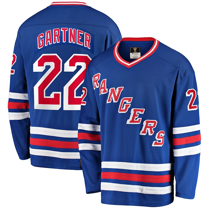 Maillot de joueur retraité Mike Gartner bleu des Rangers New York, collection Fanatics Premier Breakaway, pour homme