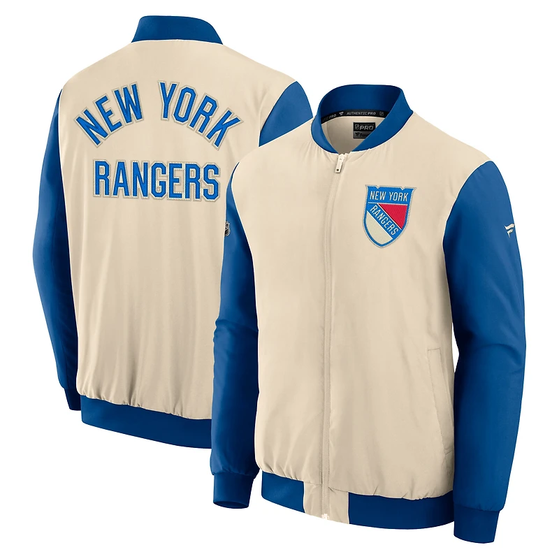 Men's Fanatics Natural New York Rangers 2026 NHL Winter Classic Authentic Pro Full-Zip Bomber Jacket