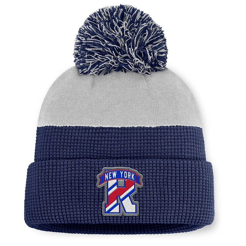 Men's Fanatics Navy/Gray New York Rangers Authentic Pro Home Ice Cuffed Knit Hat with Pom