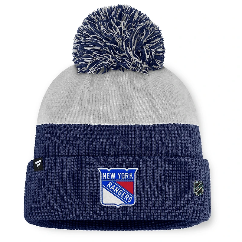 Men's Fanatics Navy/Gray New York Rangers Authentic Pro Home Ice Cuffed Knit Hat with Pom