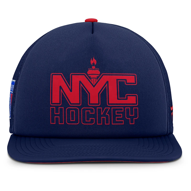 Casquette snapback en mousse Fanatics pour homme bleu marine/rouge New York Rangers Authentic Pro Hometown Rink