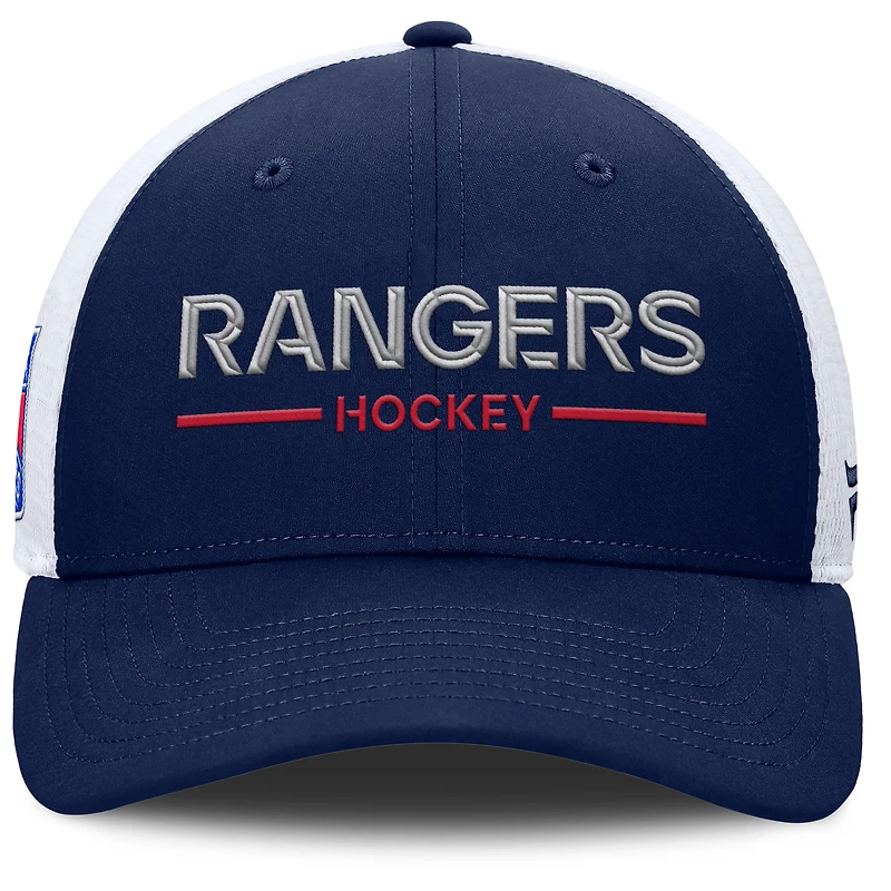 Casquette de camionneur ajustable Fanatics bleu marine/blanc des Rangers de New York pour homme