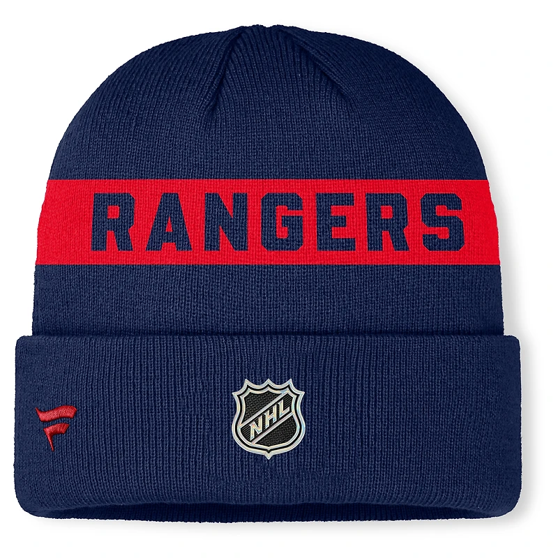 Bonnet en tricot à revers authentique Pro Rink des Rangers de New York pour homme, bleu marine