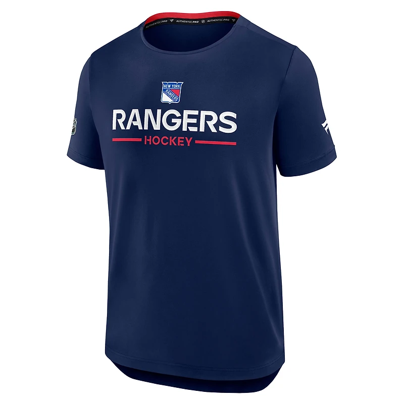 T-shirt Fanatics bleu marine authentique Pro Rink Tech des Rangers de New York pour homme