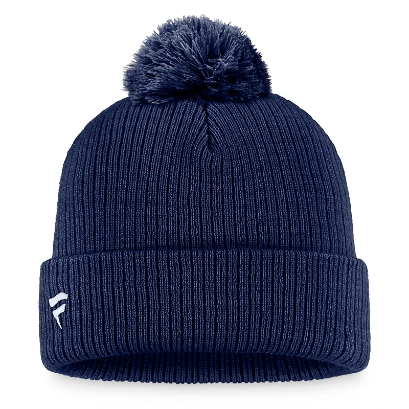 Bonnet en tricot à revers avec logo principal des Rangers de New York pour hommes, bleu marine, avec pompon