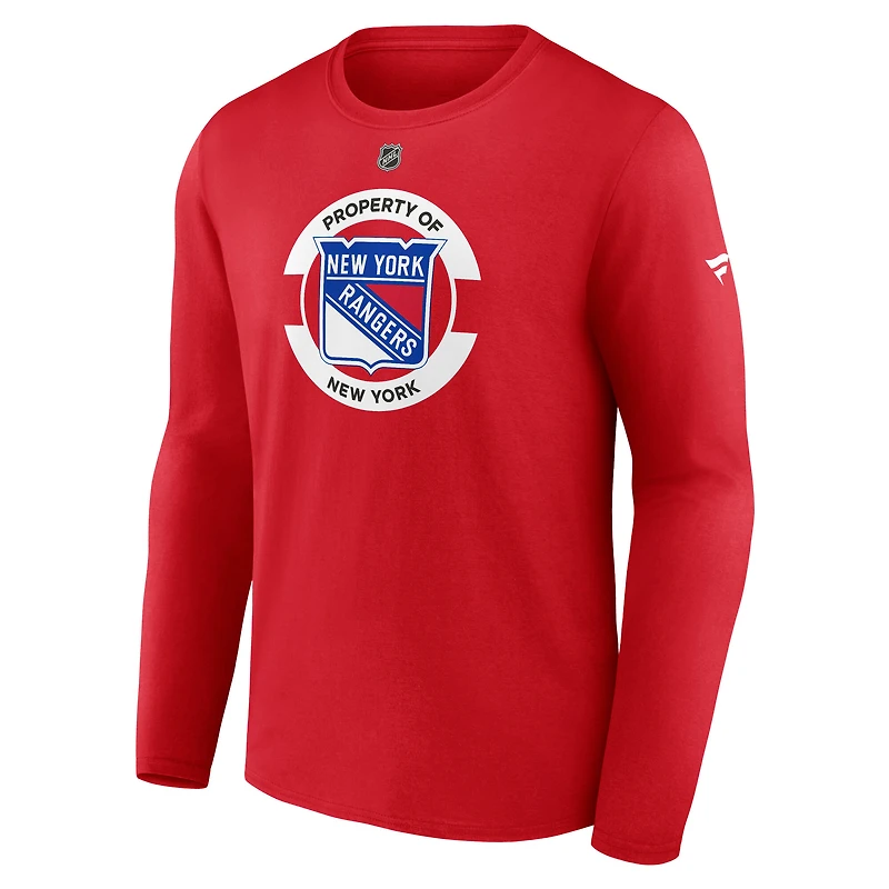 T-shirt à manches longues secondaire authentique Pro Core des Rangers de New York pour hommes Fanatics Red