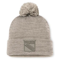 Bonnet en tricot à revers et pompon Fanatics Tan Authentic Pro Road des Rangers de New York pour homme