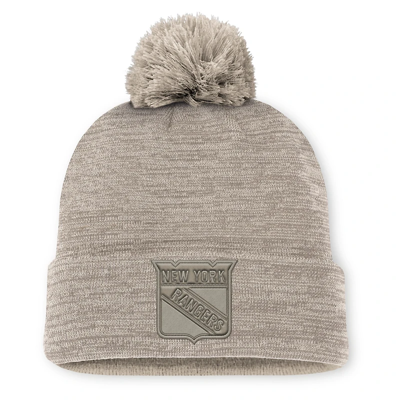 Men's Fanatics Tan New York Rangers Authentic Pro Road Cuffed Knit Hat with Pom
