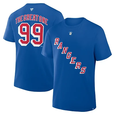 T-shirt bleu fanatiques Wayne Gretzky, joueur retraité des Rangers de New York, surnommé