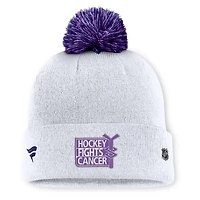 Men's Fanatics  White New York Rangers Authentic Pro Hockey Fights Cancer Cuffed Knit Hat with Pom
